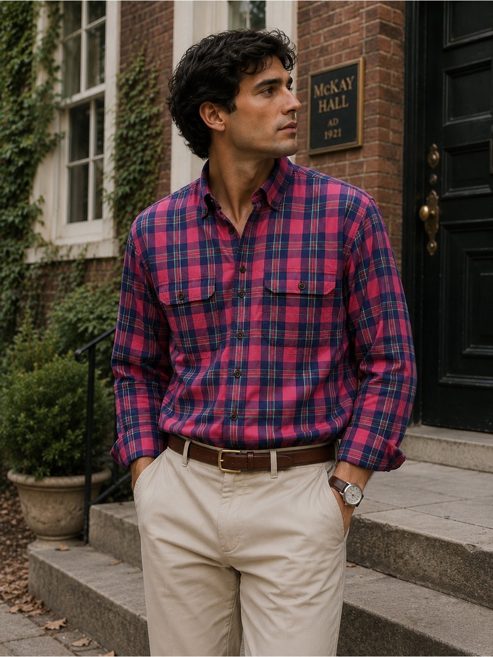 Polo Ralph Lauren Plaid Button Up Shirt XL Pink Blue Cotton Classic Academia Ivy
